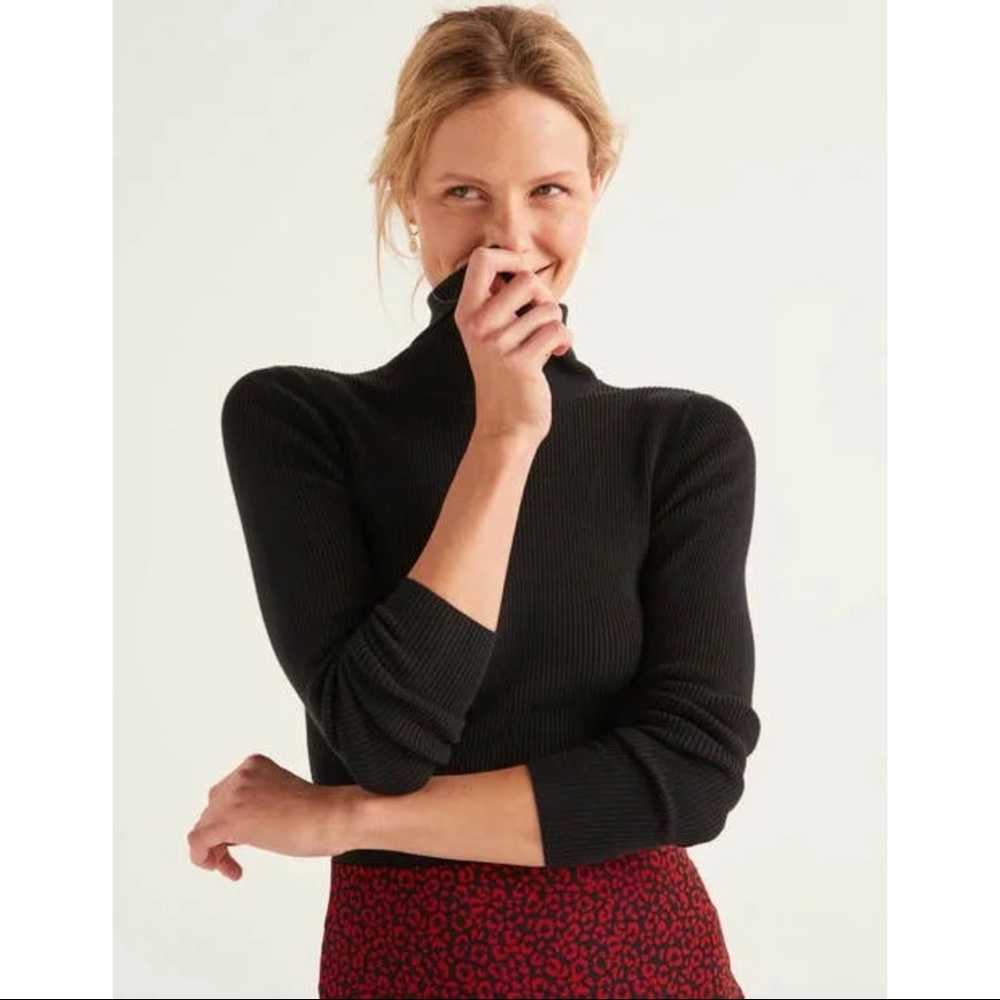 100% Wool Black Ribbed Turtleneck Boden Small
